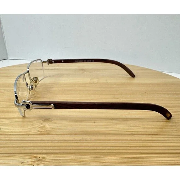 Cartier Platinum Men's Eyeglasses 54-19-140 Half Rim Wooden Temples FRAMES ONLY